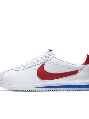 Nike Cortez Leather Sneaker - White with Red Swoosh and Blue Stripe